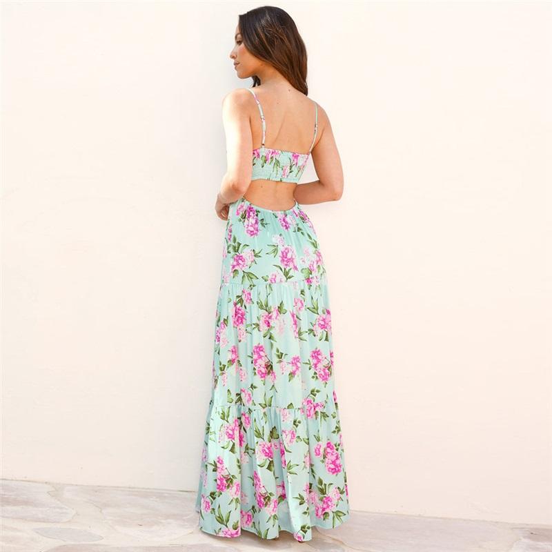 European And American Style New Ladies Summer Hollow Sling Beach Vacation Long Skirt Slimming Dress