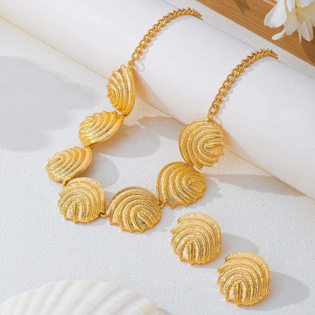 2 PCS/Set Vintage Conch Geometric Irregular Metal Jewelry Earrings Necklace Sets for Women Girls Creative Design Sense Sets