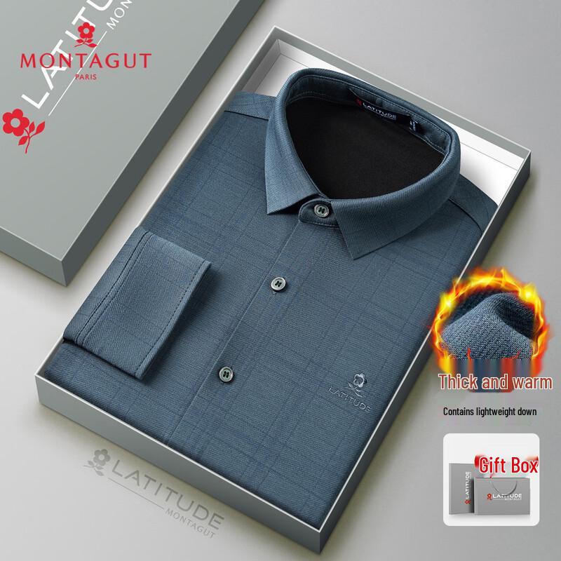 MONTAGUT Men s Thick Warm Plaid Long-Sleeve Stretch Shirt 52