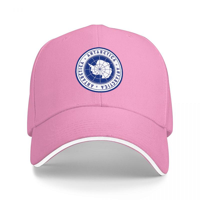 Antarctica Logo Baseball Cap Black Adjustable Hat with White Trim and Blue Circular Emblem Featuring Polar Design and Text