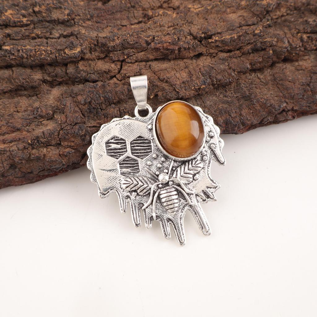 Yellow Tiger's Eye 925 Solid Sterling Silver Pendant, Handmade Gemstone Pendant , Gift For Mom Antique Jewelry