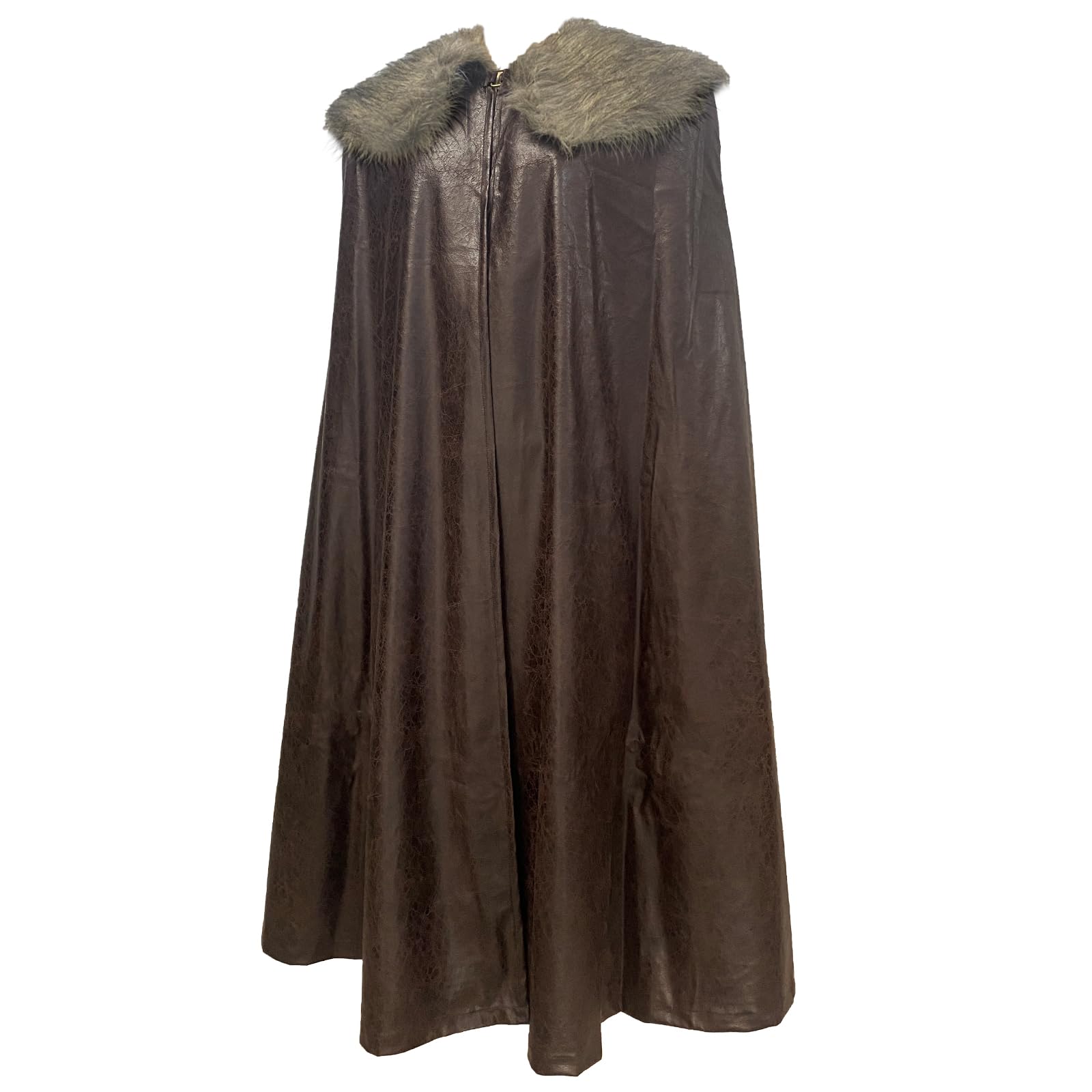 Medieval Viking Knight Artificial Fur PU Adjustable Dark Brown [HiiFeuer] Cloak, Leather, Warm, Windproof, Cosplay, Belt, Unisex,
