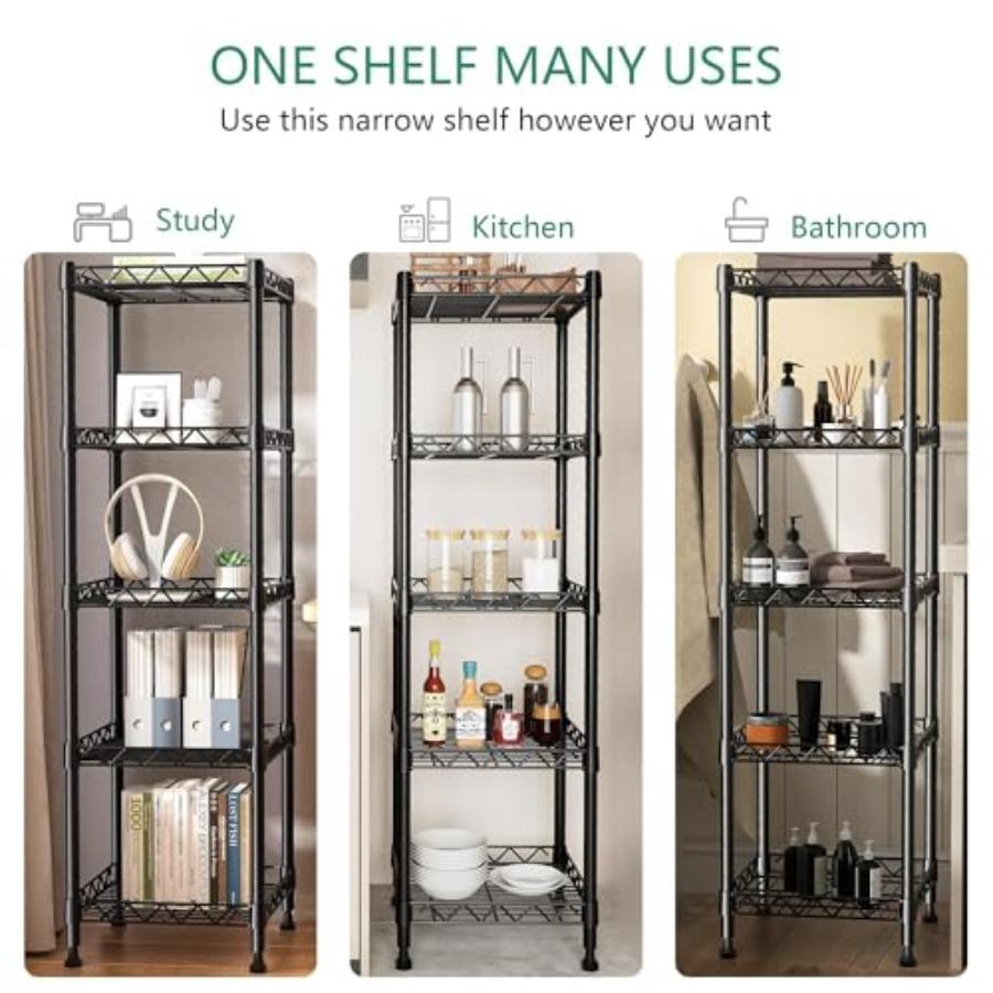 5 Tier Standing Shelving Metal Units Adjustable Height Wire Shelf Display Rack for Laundry Bathroom Kitchen 11.8 W x 11.8 D x 5