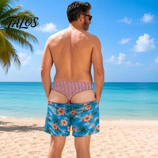 Pantaloni Scurți de Plajă Amuzanți cu Fund Chelios, Iluzie Optică de Picioare pentru Bărbați, Uscare Rapidă pe Plajă, Imprimeu Realist cu Păr Fals cu Buzunare pentru Petreceri la Piscină, Sport, Glumă