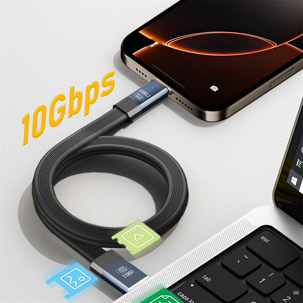NFHK Cable Male To Male 10Gbps Flat Slim FPC Data Power Cable 5V3A for and Disks USB3.1 Type-A Type-C USB-C Laptops, Phones, (100cm)