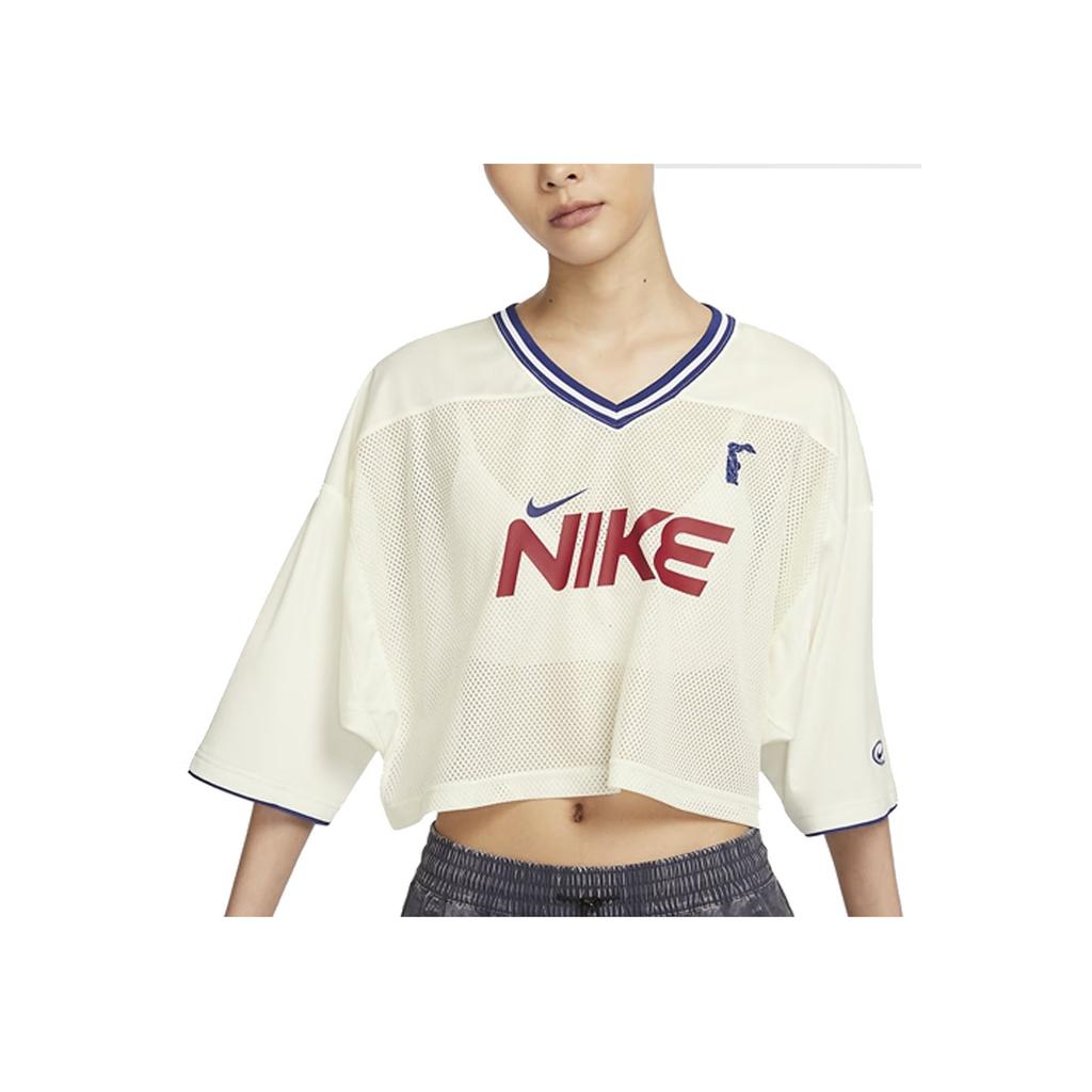 Nike V-Neck Pullover Casual Short Sleeve T-Shirt Women Tops White HF6288-133