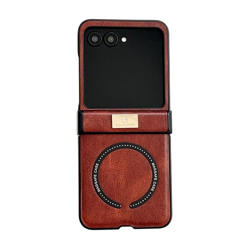 

For Samsung Galaxy Z Flip 7 Case Luxury PU Leather Magnetic Wireless Charging Protective Back Cover for Z Flip 7 FE 6 5 4 Shell Galaxy Z Flip5 червоний
