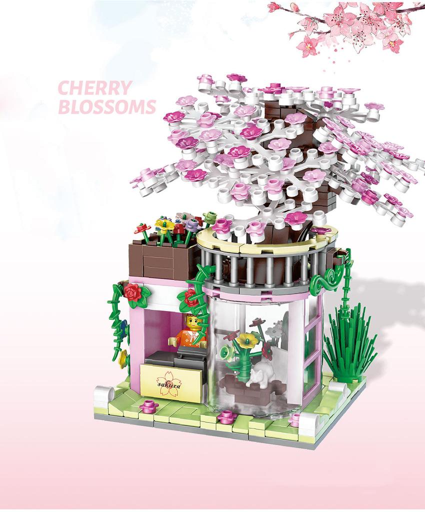 Creative Flower Shop Street View Mini Block Rose Orchid Plum Cherry Blossoms Narcissus Lily Florist Building Brick Figures Toys