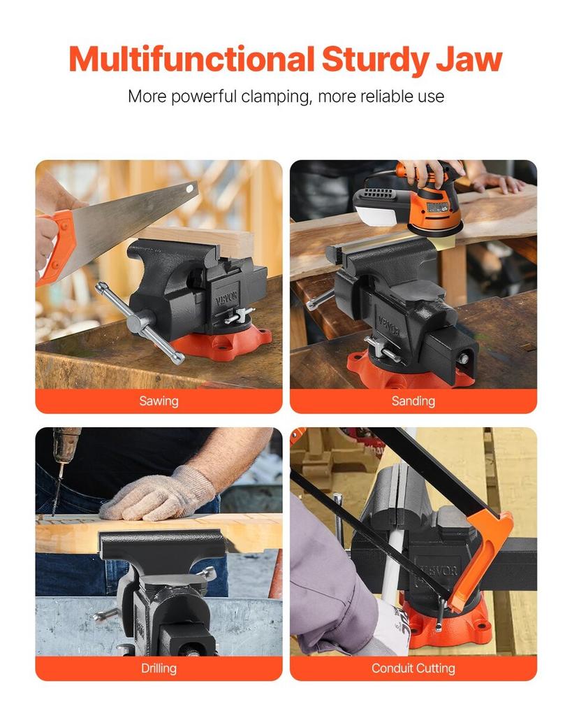 5" Bench Vise Multipurpose Heavy Duty Ductile Iron Swivel Locking Base