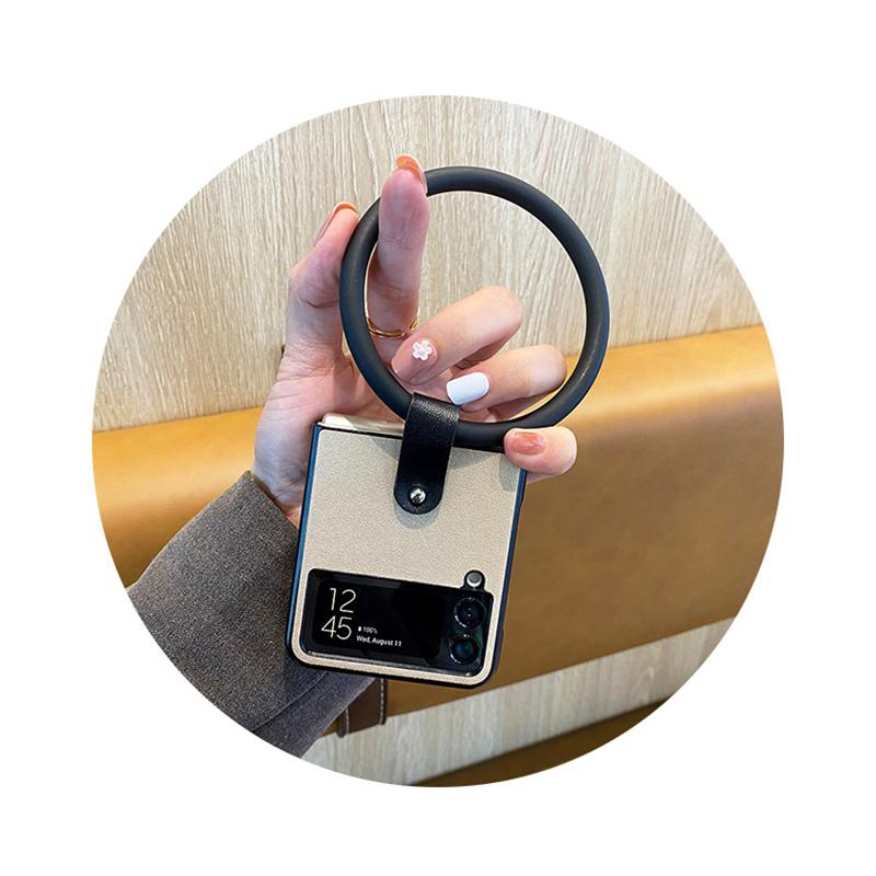 Luxury Pu Leather Phone Case For Samsung Galaxy Z Flip 4 3 Back Cover With Portable Bangle