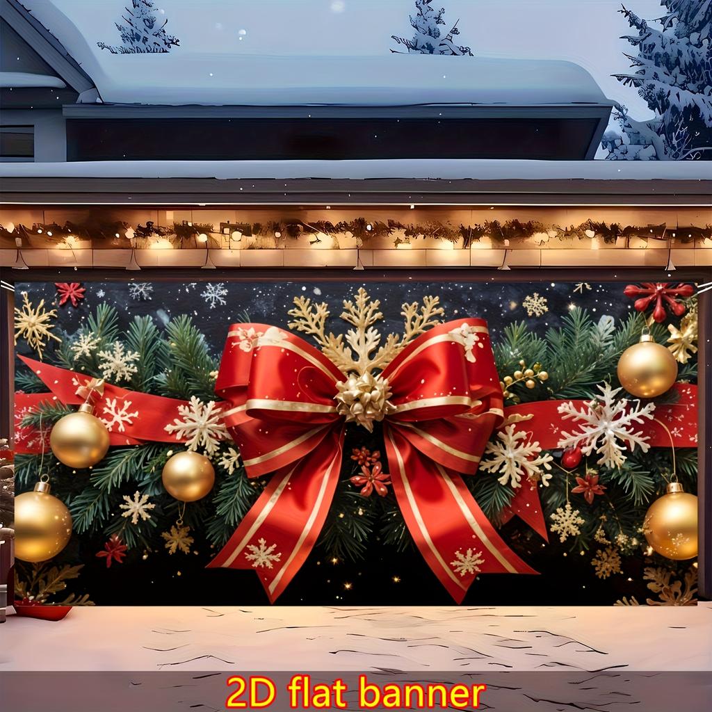 1pc2D flat large Christmas garage background banner red bow wall Christmas tree snowflake decoration