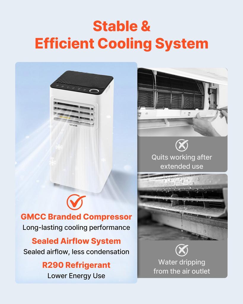Portable Air Conditioner, 9000 BTU 2.6kW 3-in-1 Standing Cooling Ac Unit, LED Touch Panel & Remote Control, 24h Timer, Cooling/Dehumidifier/Fan Mode