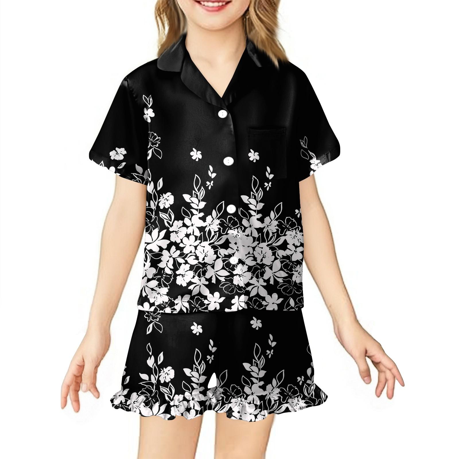 

Детская домашняя одежда Пижамный комплект Топ с коротким рукавом Шорты Комплект из двух предметов Верхняя одежда Игровой кардиган Одежда 90 чёрный