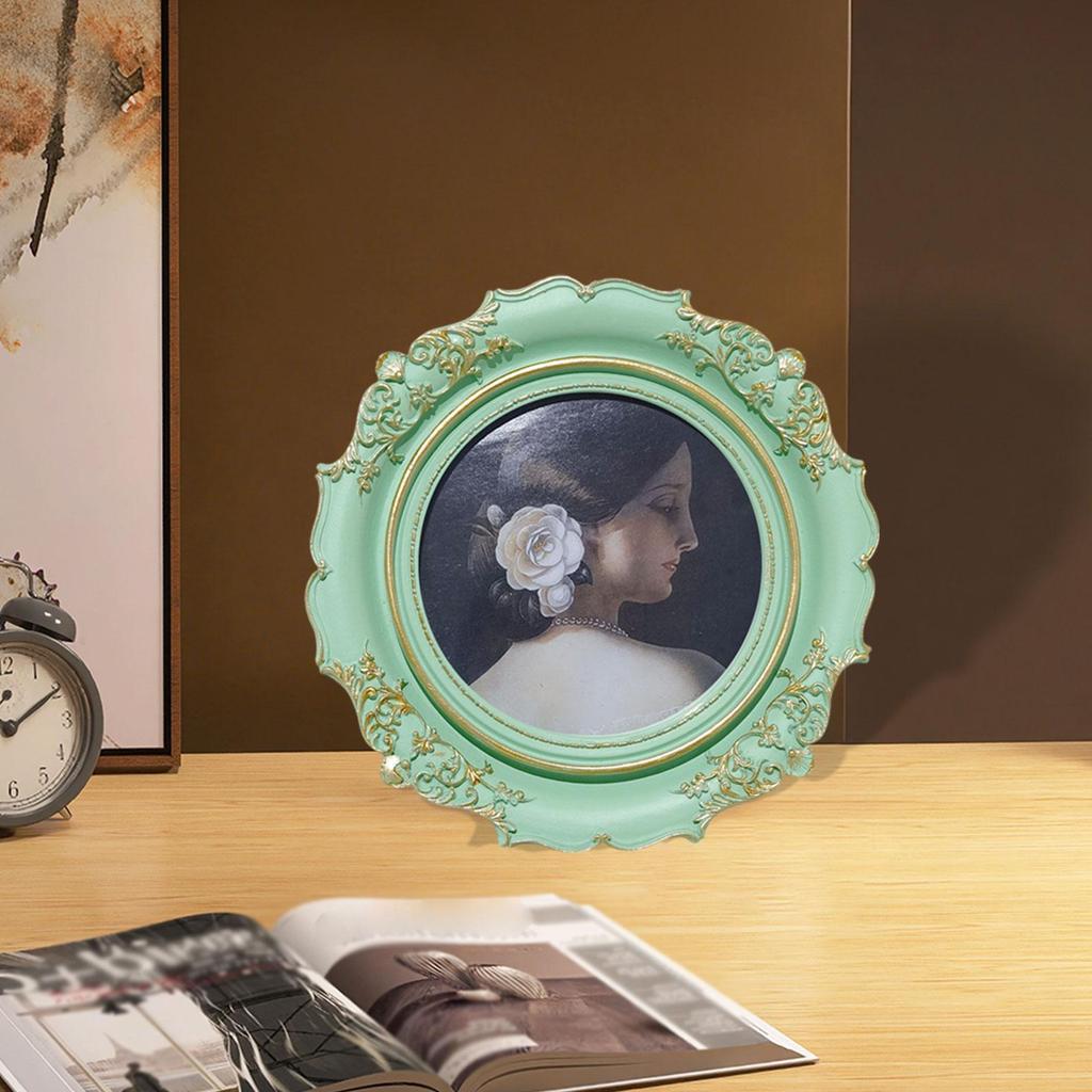 Round Picture Frame Crafting Ornament Multifunctional Retro Style Wall Mount Tabletop Decoration for Hallway Bedroom Bathroom