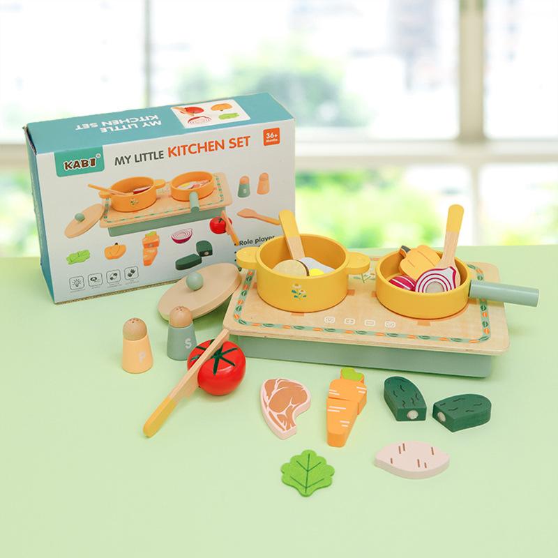 Children's Wooden Puzzle Scene Simulation Playing House Cutting Cooking Afternoon Tea Tableware Set Kitchen Set Toys