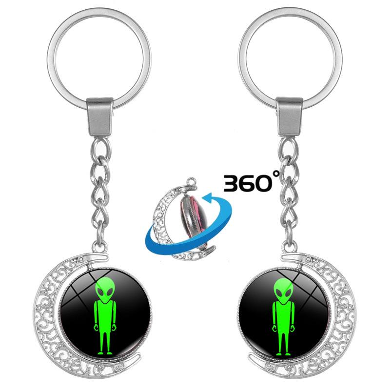 Green Alien Double-Sided Rotating Pendant Keychain - Gift & Souvenir
