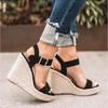 Spring and summer new muffin thick-soled large-size one-word buckle with high-heeled sandals women's thick-soled hemp rope wedge heel sandals