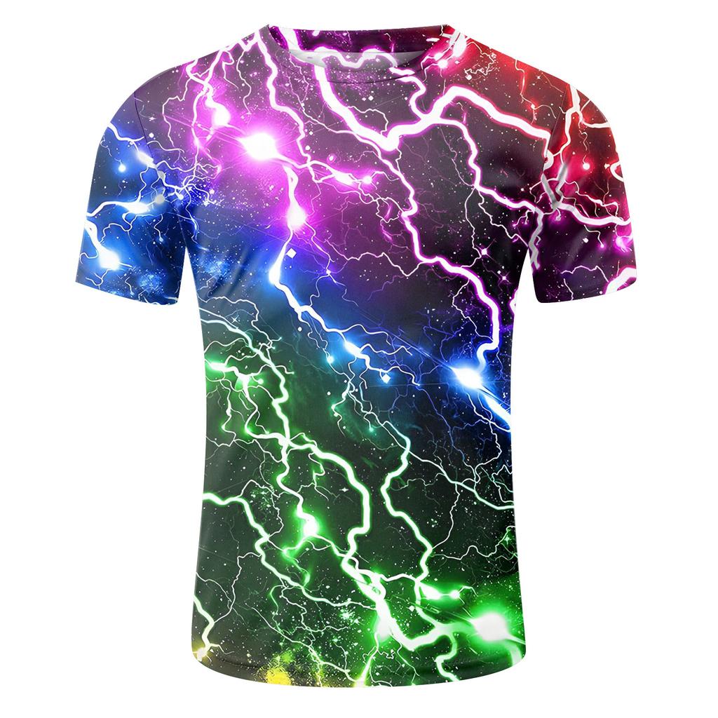 Camiseta masculina de verão com estampa de letras 3D e gola redonda, manga curta