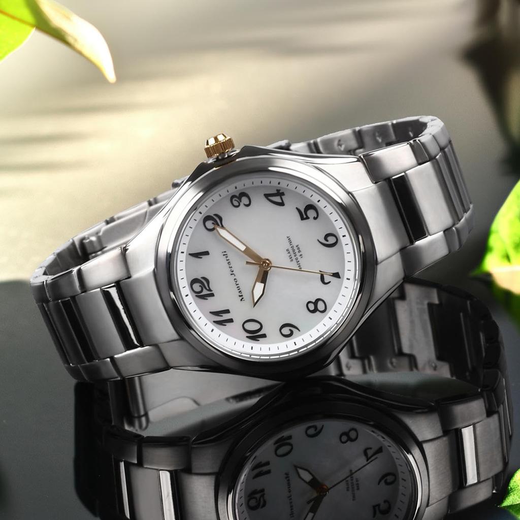 MAURO JERARDI MJ040-4 Women's Titanium Solar Watch, Lightweight, White Mother-of-Pearl Dial, 10 ATM Water Resistant