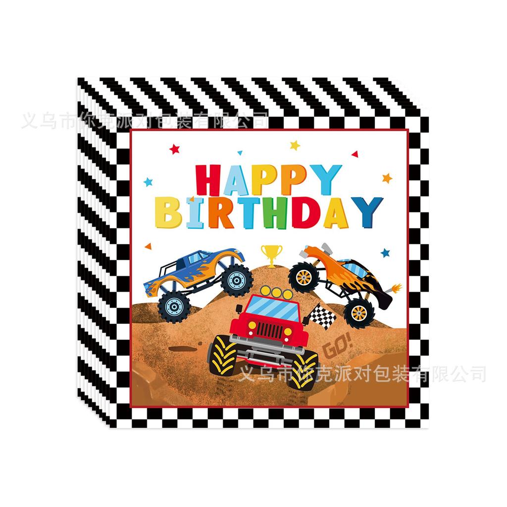 Black and White Checkered Racing-themed Disposable Paper Plates and Cups for Children's Birthday Parties