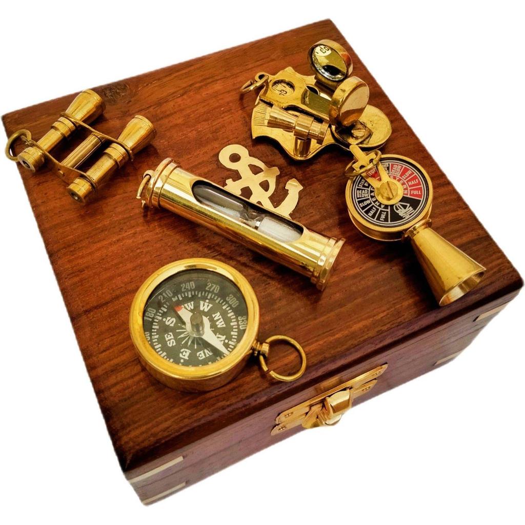 India Brass keychain set of 5 with wood box nautical gift Key Chain