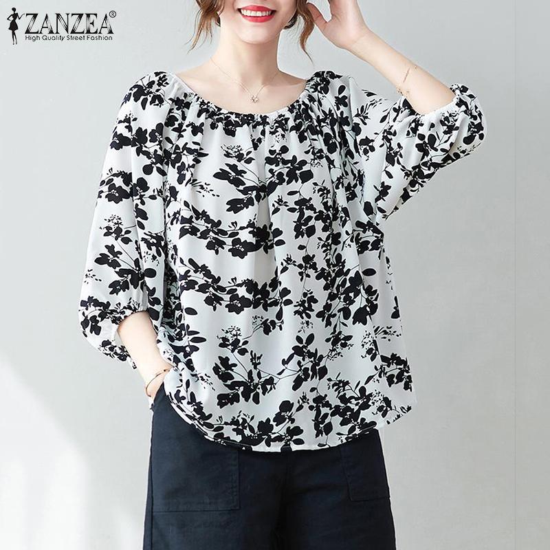 

ZANZEA Лето Свободная Повседневная O-образный вырез Половина рукава Принт Блузка