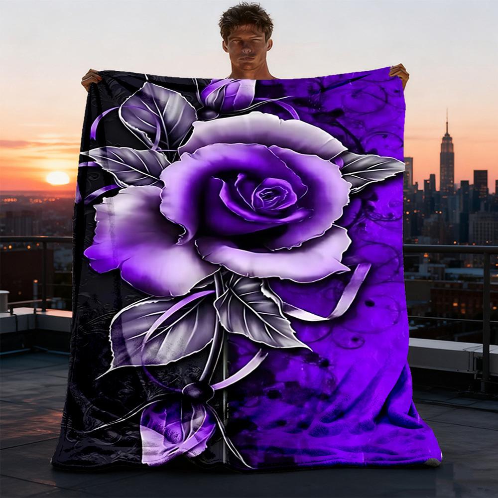 1pc Purple Rose Outdoor Blanket - Lightweight Flannel Throw For Travel, Camping, Gifts For Family Or Friends Yy251114259