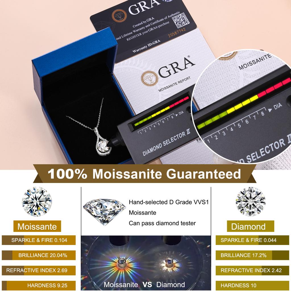 Luxury Women Party Gift Jewelry 925 Sterling Silver 5mm-10mm Moissanite Diamond Iced Out Halo Teardrop Pendant Necklace