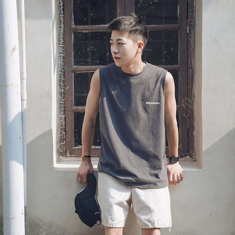 

Летний свободный жилет, мужская футболка без рукавов, тонкие спортивные топы для мальчиков M