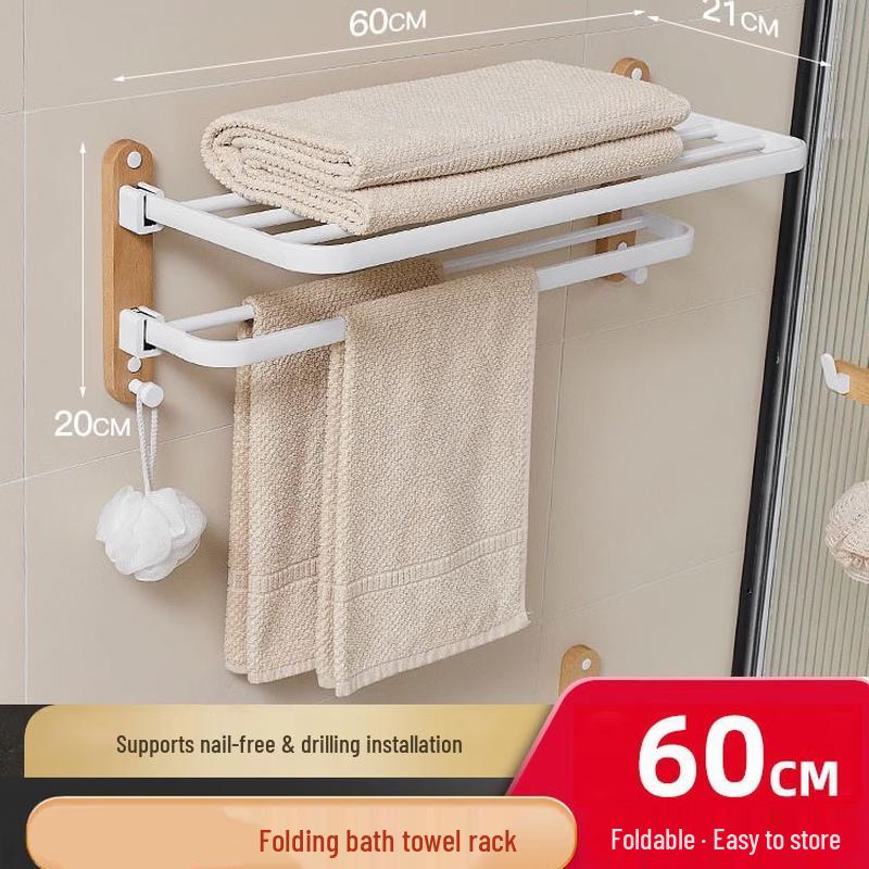 YIXI Folding Bathroom Towel Rack with Hooks