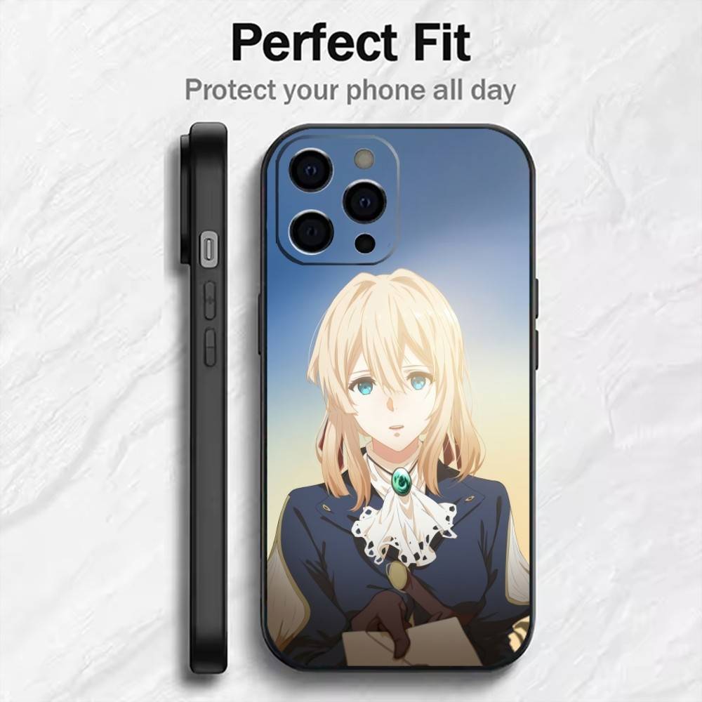 Auto Memory Doll V-Violet E-Evergarden Phone Case For iPhone17,16,15,14,13,12 Plus,Max Soft Silicone Black Cover