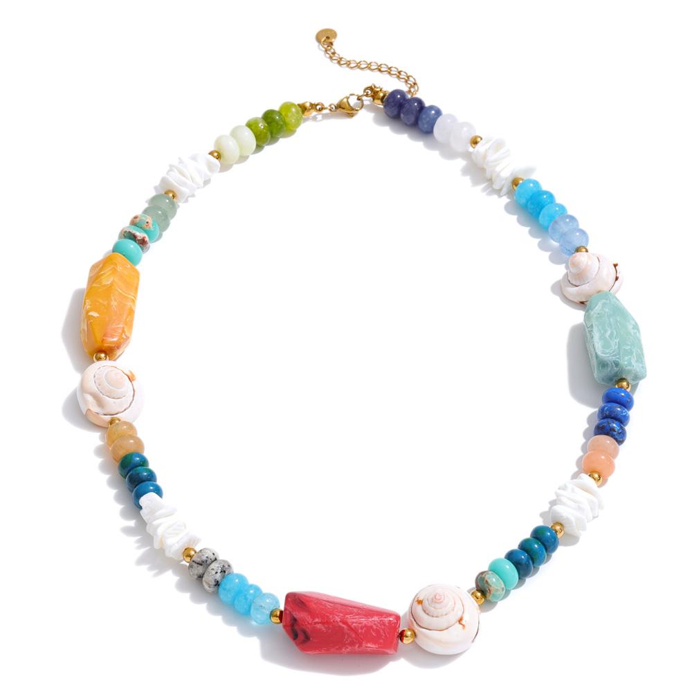 Yhpup Ocean Series Handmade Jewelry 2026 New Arrivals Multi-Color Natural Stone Resin Conch Shell Beads Chain Fashion Necklace