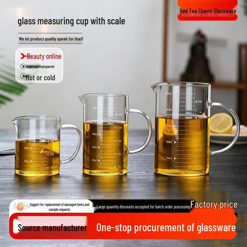 Heat-Resistant Borosilicate Glass Measuring Cup with Scale - Customizable for Baking & Milk Tea