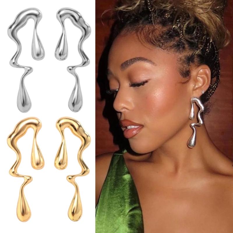 Irregular Water Drop Earrings Trendy Statement Ear Studs Party Jewelry Vintage Studs Fashionable Accessories for Women