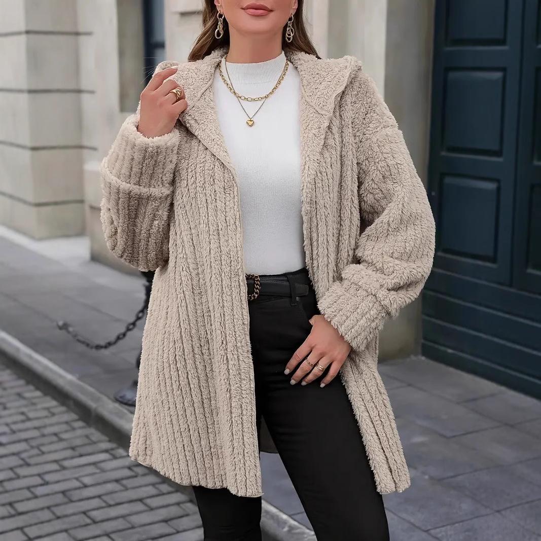 

Женский кардиган больших размеров с капюшоном, куртка из фланели на осень и зиму 4XL абрикосовый