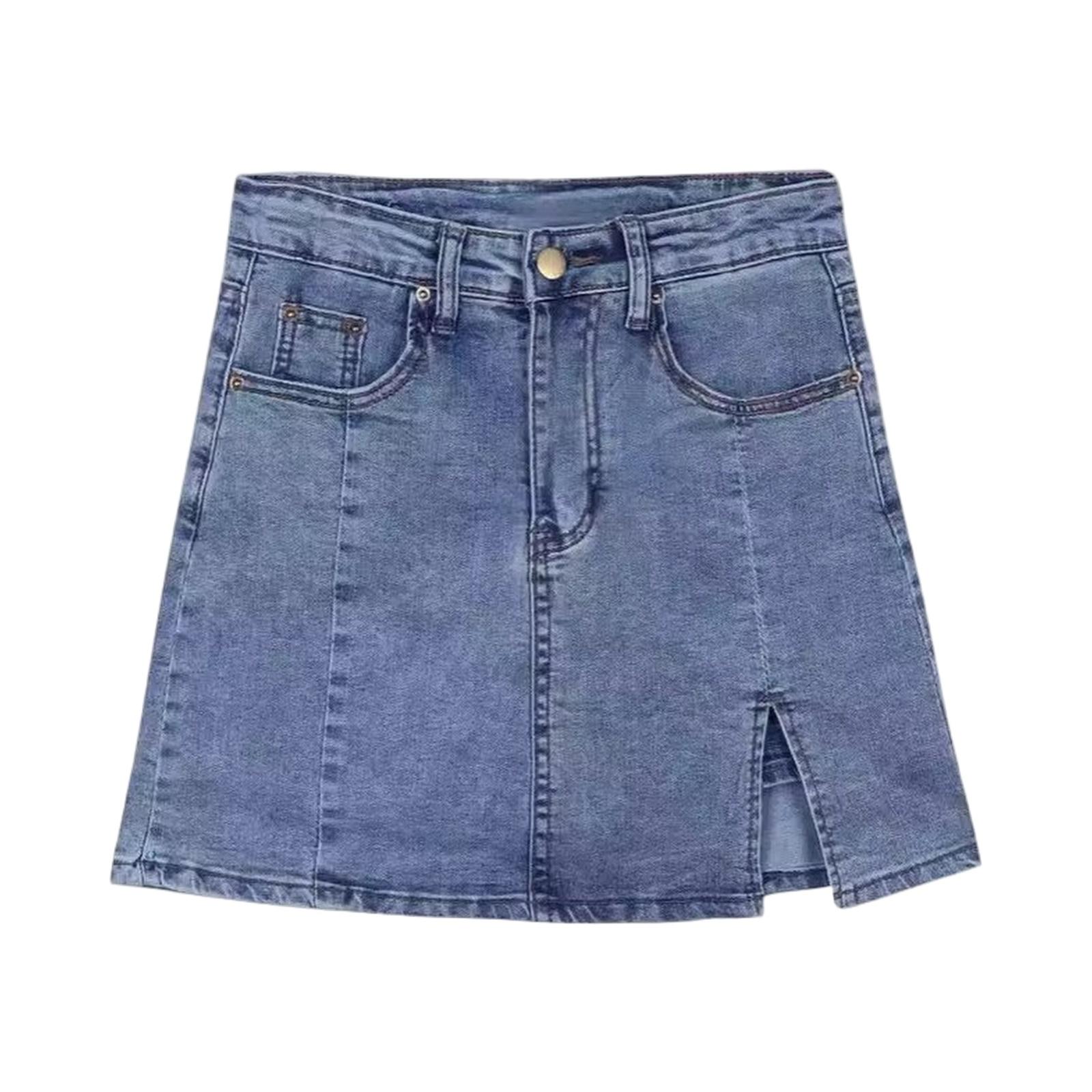 Women s Fashion Casual Skirt For Women Button Denim Buttock Skirt XL синий