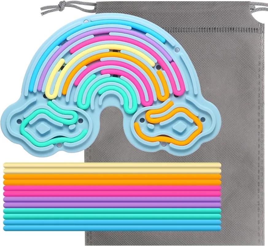 

Сенсорная развивающая доска Радужные силиконовые фиджет-игрушки для успокоения стресса, тревоги, СДВГ, аутизма для развития творческих талантов детей 3+ синий