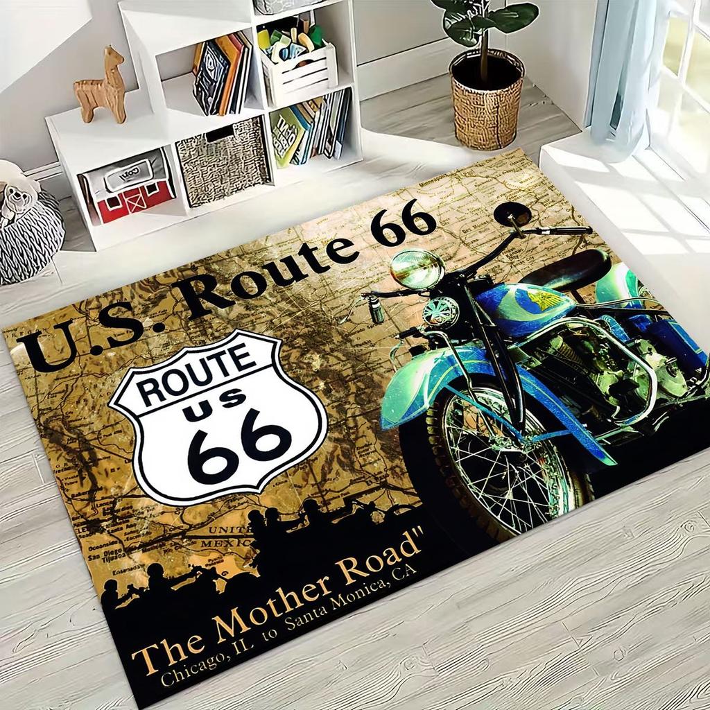 3D Retro Route 66 America Historic Mother Road Rug for Bedroom Living Room Sofa Home Doormat Decor,Larger Kid Non-slip Floor Mat