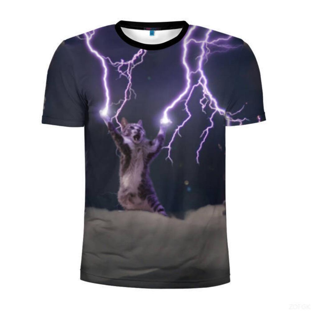 Funny Cat 3D Printed Boy's Round Neck T-Shirt Casual Short Sleeve Loose Fashion Top Trendy Streetwear