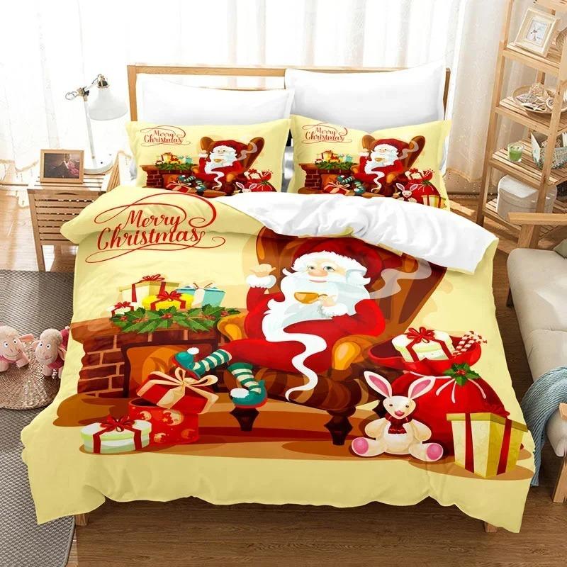 3PCS Single-sided Merry Christmas Printed Comforter Bedding Sets Comfortable Bedspreads Comforter Duvet Bedding Birthday Gift