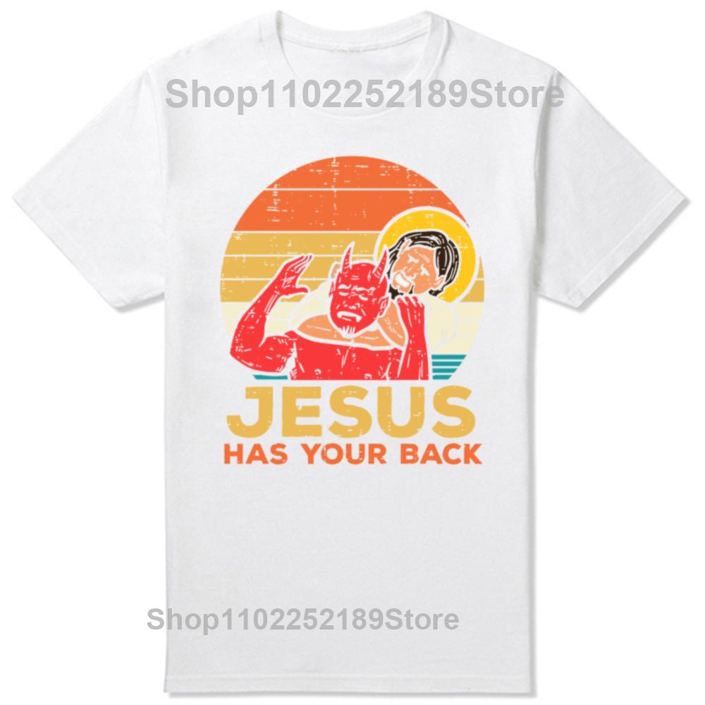 Men Clothing Jesus Has Your Back Jiu Jitsu Vintage Christian Short-sleeve Tops Male Kawaii Clothing Oversized T Shirt Hombre