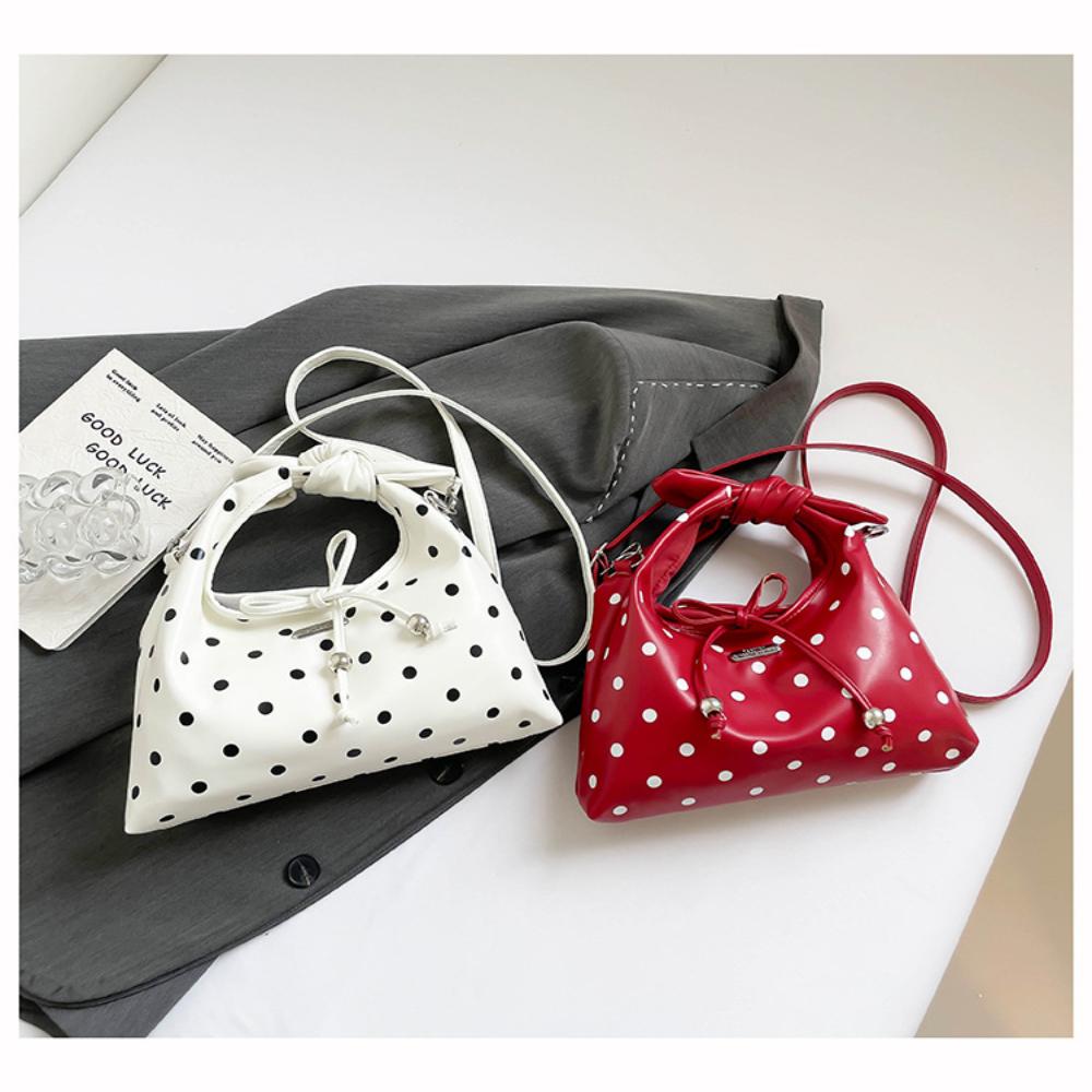Fashion Niche Polka Dot Leather Handbag Bow Tie Rope Exquisite Hand-held Small Bag Women's Versatile Shoulder Crossbody Bag