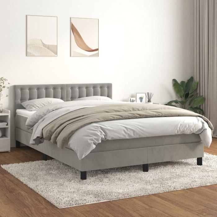 3141539 vidaXL Lit à sommier tapissier et matelas Gris clair 140x190cm Velours
