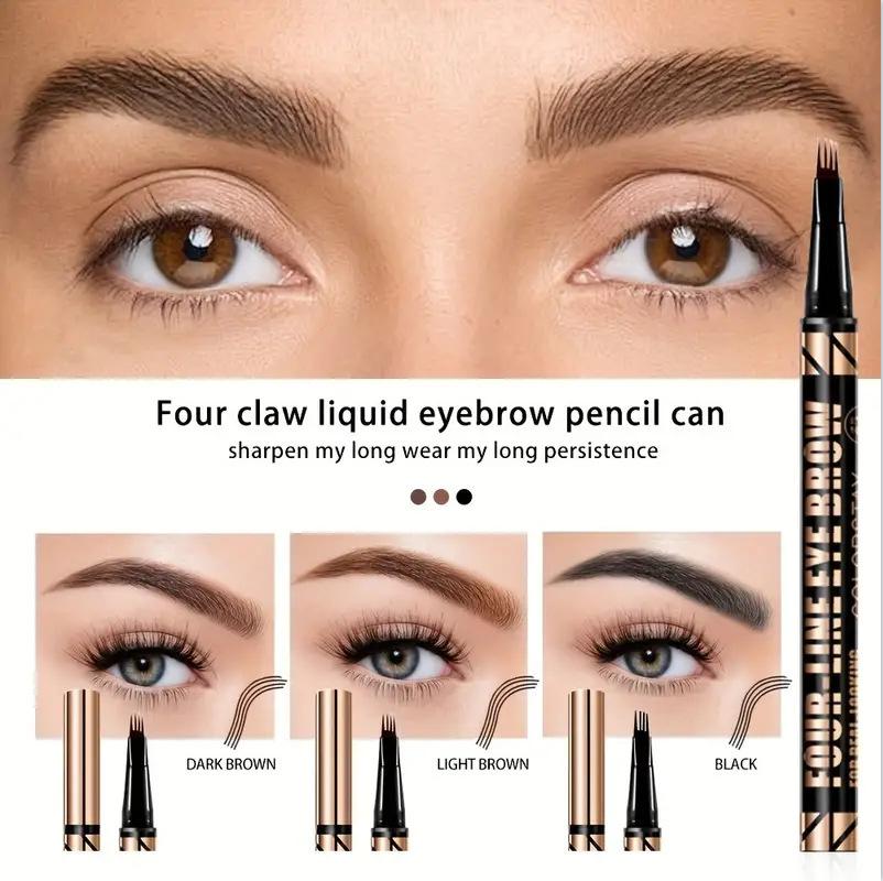 Vierköpfiger Augenbrauenstift Wasserfest Schweißfest Nicht Verblassend Schwarzbraun Flüssiger Augenbrauenstift 4-Zinken Augenbrauenstift