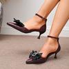Mode Hlieny Weinrot Knöchelriemen Stilettos Für Frau Lackleder Schleife Spitze Zehen Slingbacks Hohe Absätze Sandalen Damen Pumps Schuhe