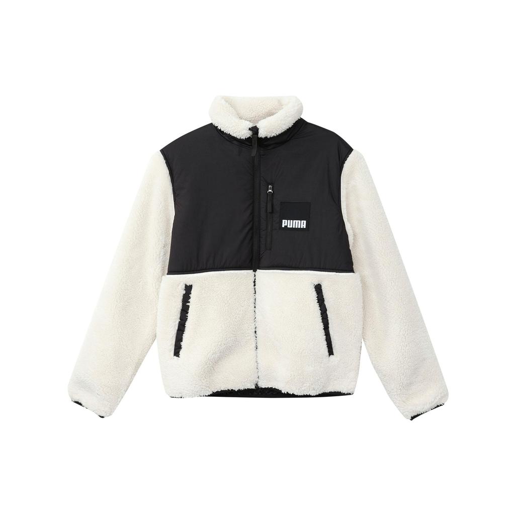 Puma Men's Black And Off White Sherpa Fleece Full-Zip Jacket With Logo 846325-73