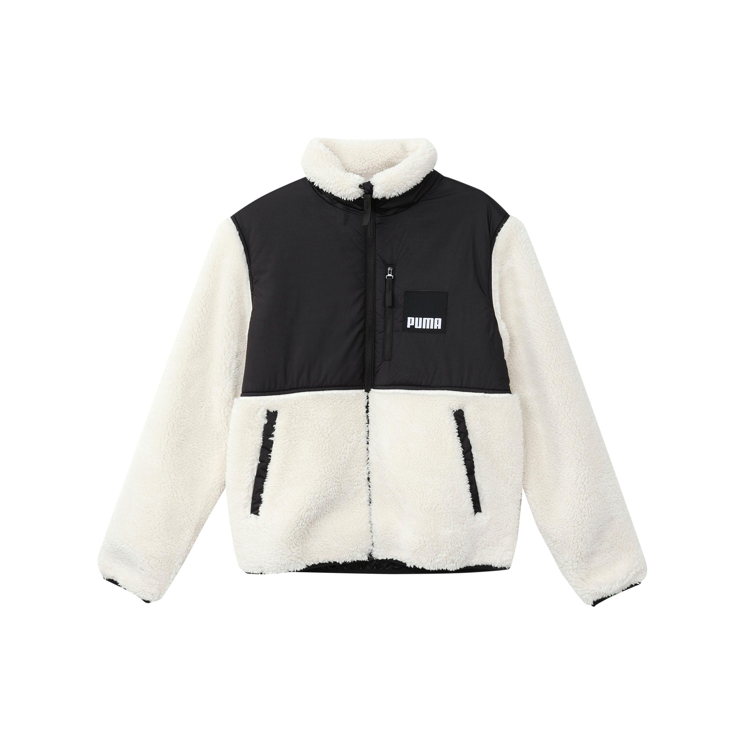 PUMA Men s Sherpa Hybrid Stand Collar Jacket Ivory Black 846325-73 L