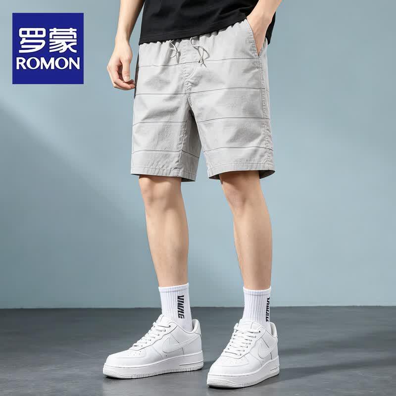 ROMON Men s Striped Casual Beach Shorts M