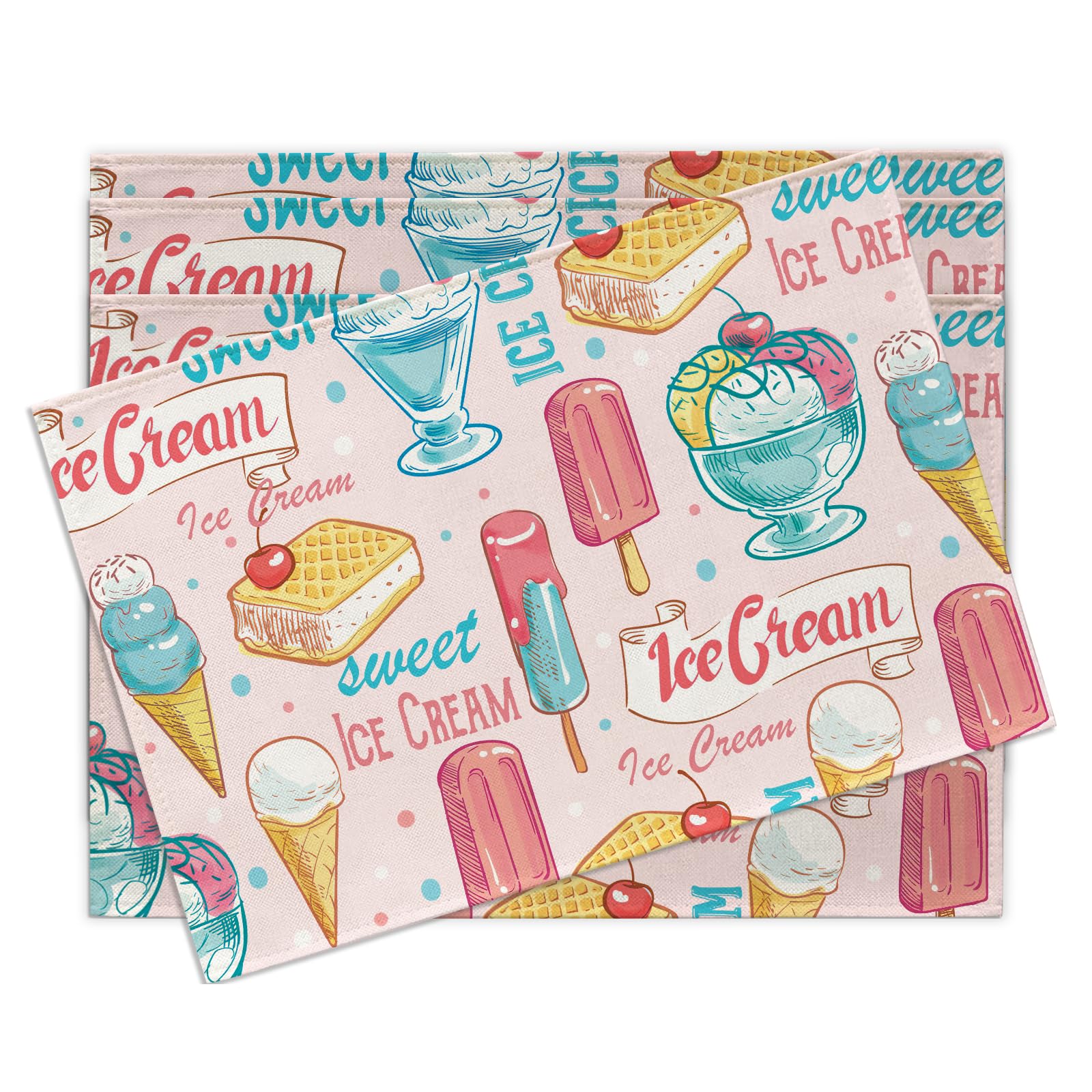 

Summer Ice Cream Placemats Set of 4, Sweet Dessert Popsicle Dining Place Mats Table Decor, Seasonal Home Kitchen Decoration 12 x 18 Inches 4Pcs-12 X18