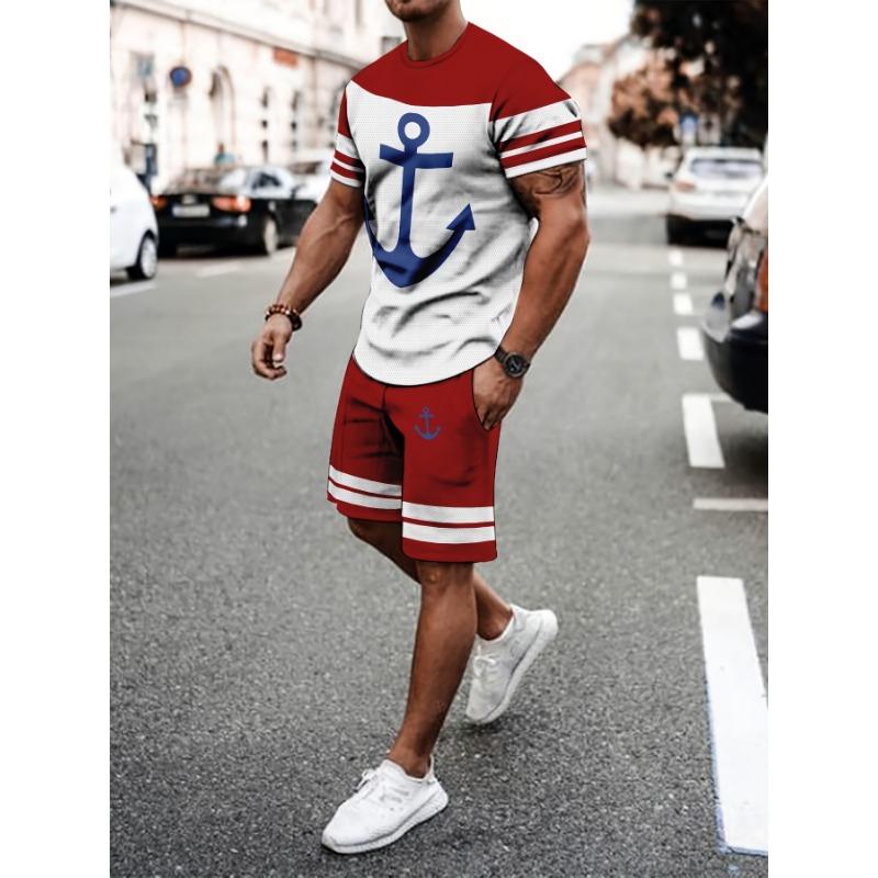 

Men s Breathable Outdoor Casual T-Shirt and Five-Point Pants Set S